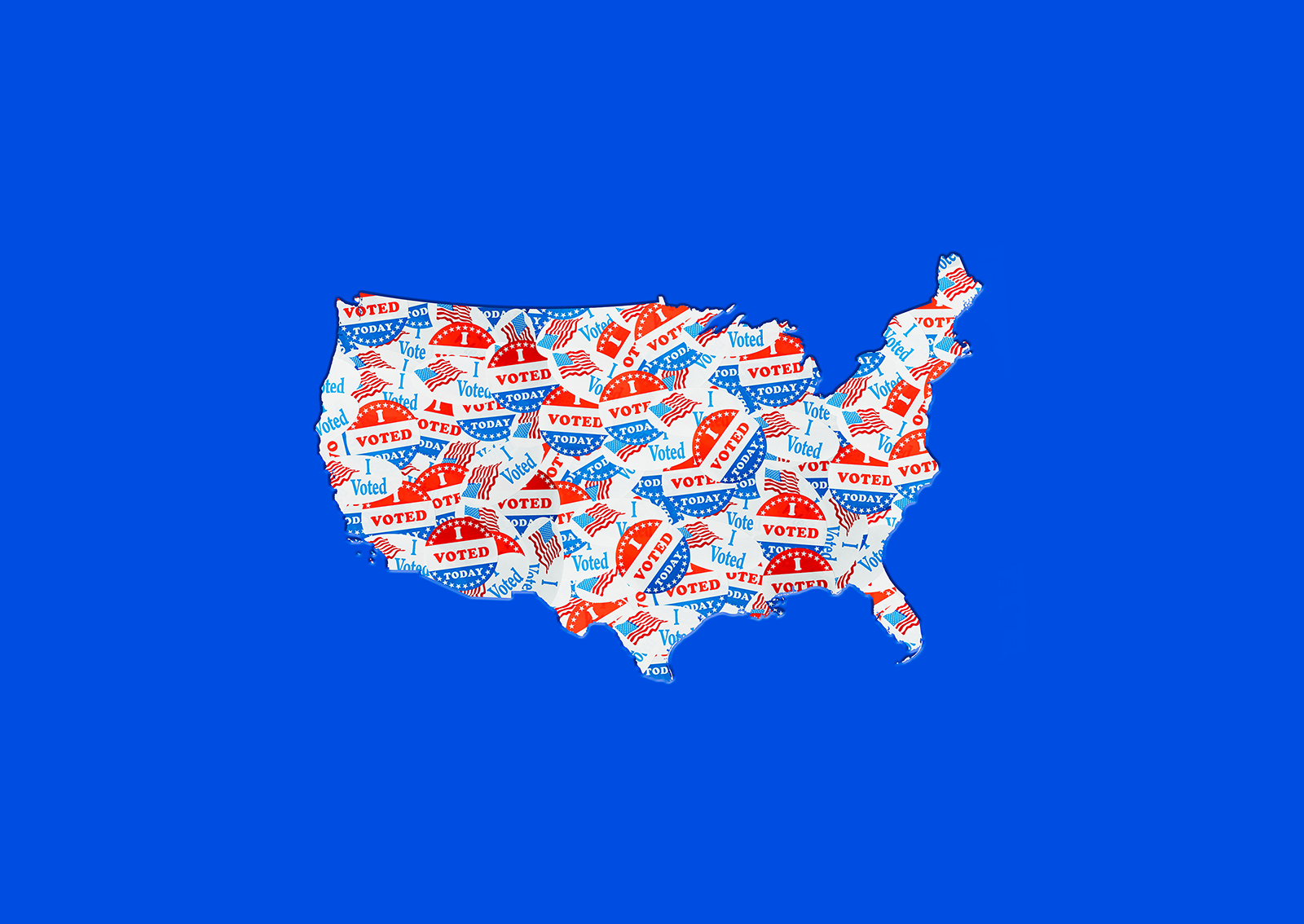 A map of the USA made up of "I vote" inscriptions