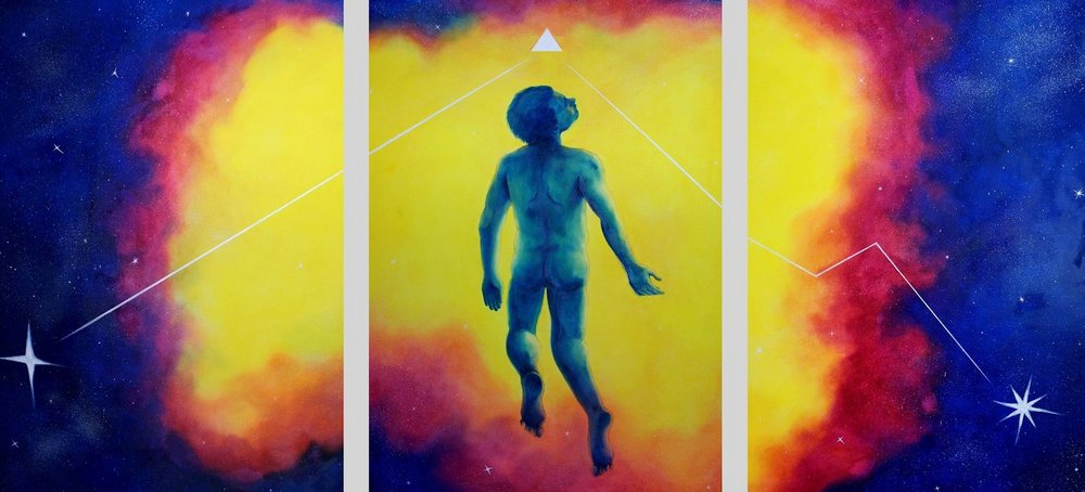 Symbol of the conference - silhouette of a man in multi-colored space.