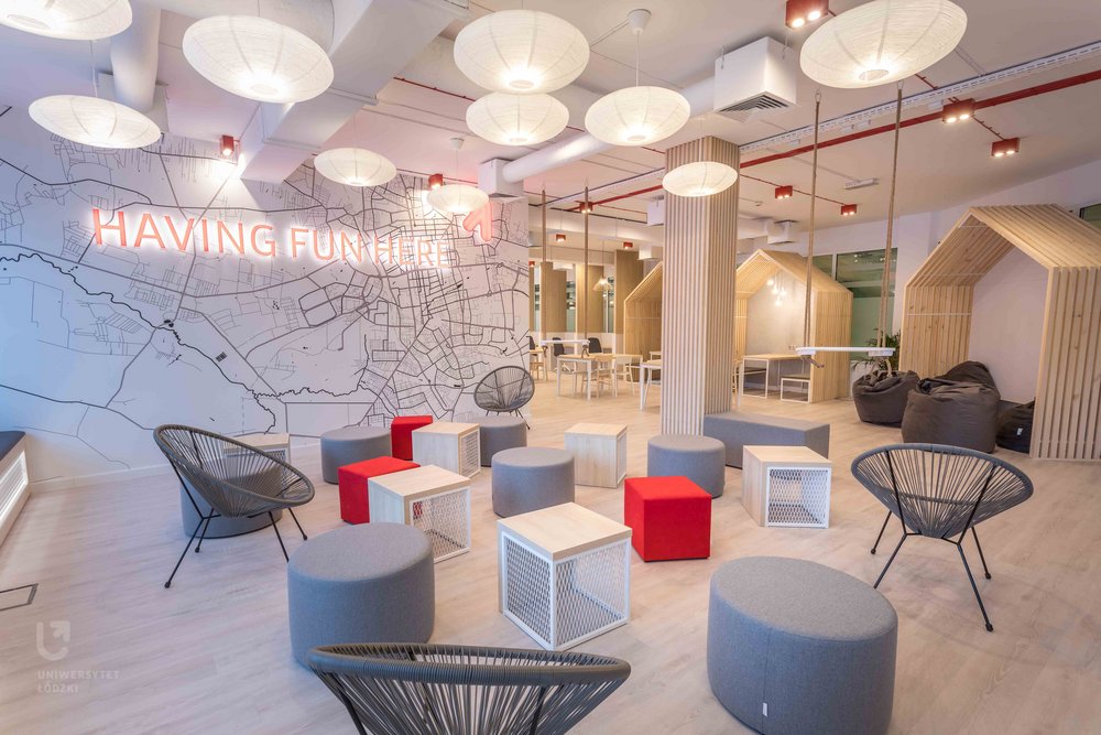 Interiotr of the Coworking Zone of the University of Lodz Library - interior design.