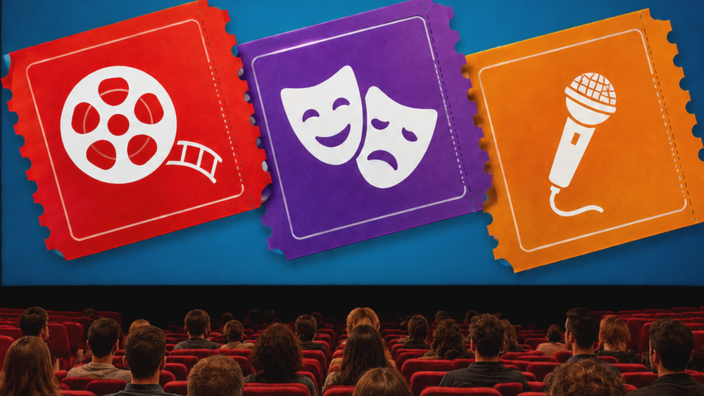 A graphic showing an audience in a cinema hall