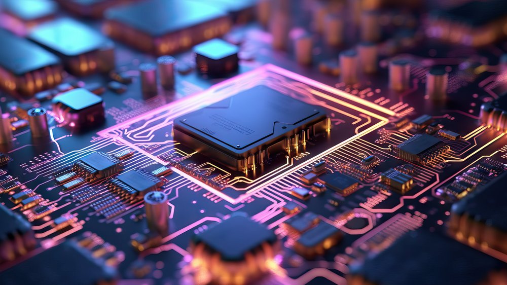 A photo showing an integrated circuit – the inside of a computer
