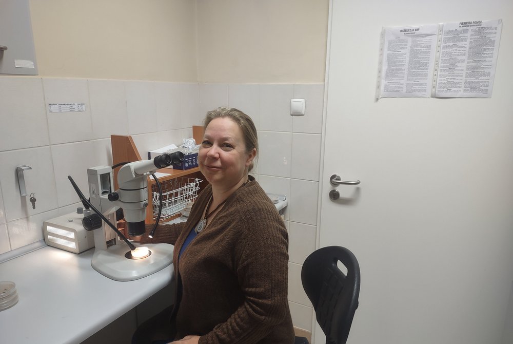 Dr hab. Małgorzata Ruszkiewicz-Michalska w laboratorium przed mikroskopem