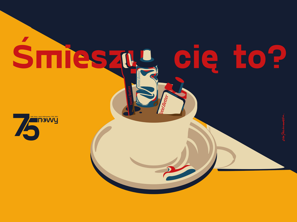 grafika Teatru Nowego z kolorowa filiżanką grafika Teatru Nowego z kolorowa filiżanką