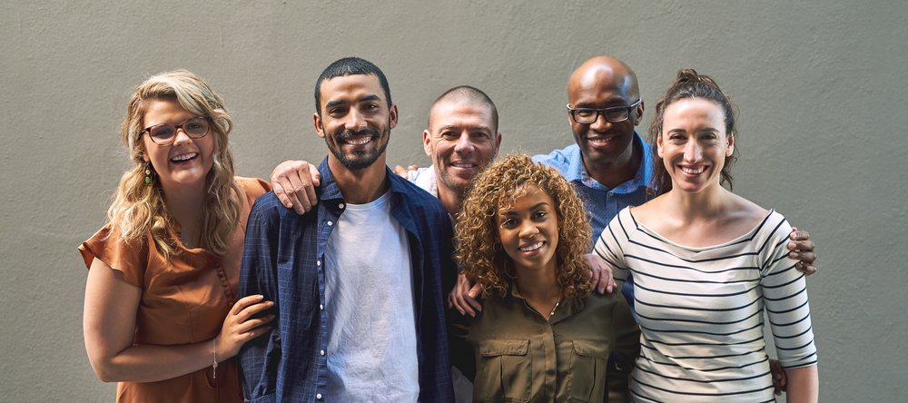 A colour photo showing a group of young people